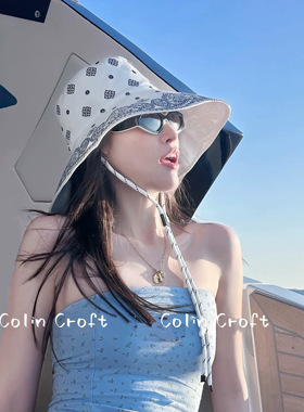 Colin Croft 度假风 腰果花渔夫帽 白色字母拼色抽绳盆帽 女