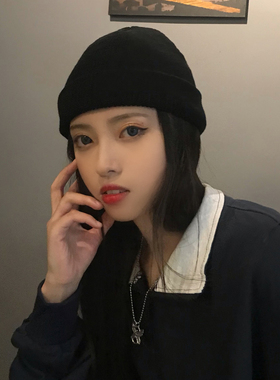 黑色秋冬天韩版嘻哈针织帽子
