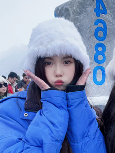 兔毛皮草一体针织帽子女秋冬季纯白色毛毛绒保暖护耳毛线帽渔夫帽