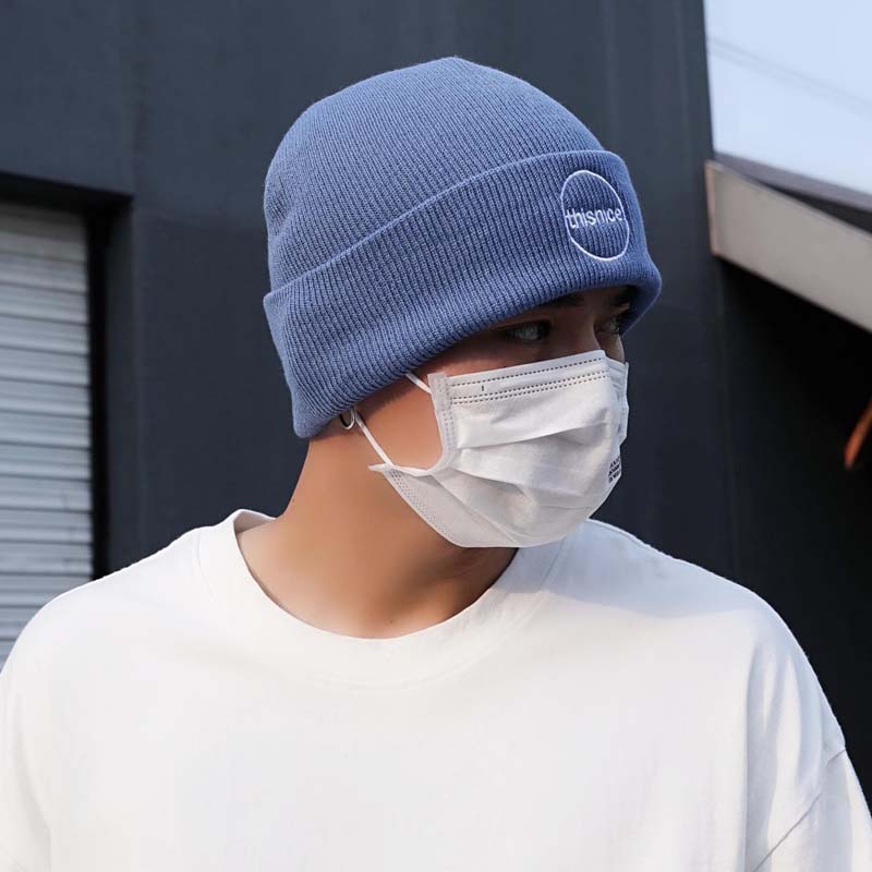 嘻哈潮牌蓝色刺绣针织毛线帽子