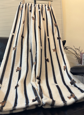 高个子170cm加长睡裤女秋冬季珊瑚绒可爱条纹猫咪宽松直筒保暖裤