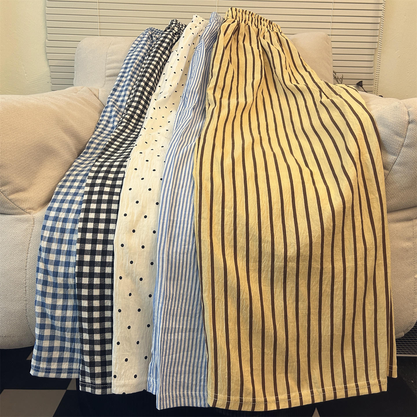 高个子加长版ins风条纹格子睡裤