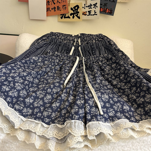 夏季女薄款花边宽松短睡裤