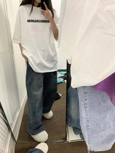 夏季女装字母白色T恤女纯棉宽松2023新款重磅短袖上衣设计感小众