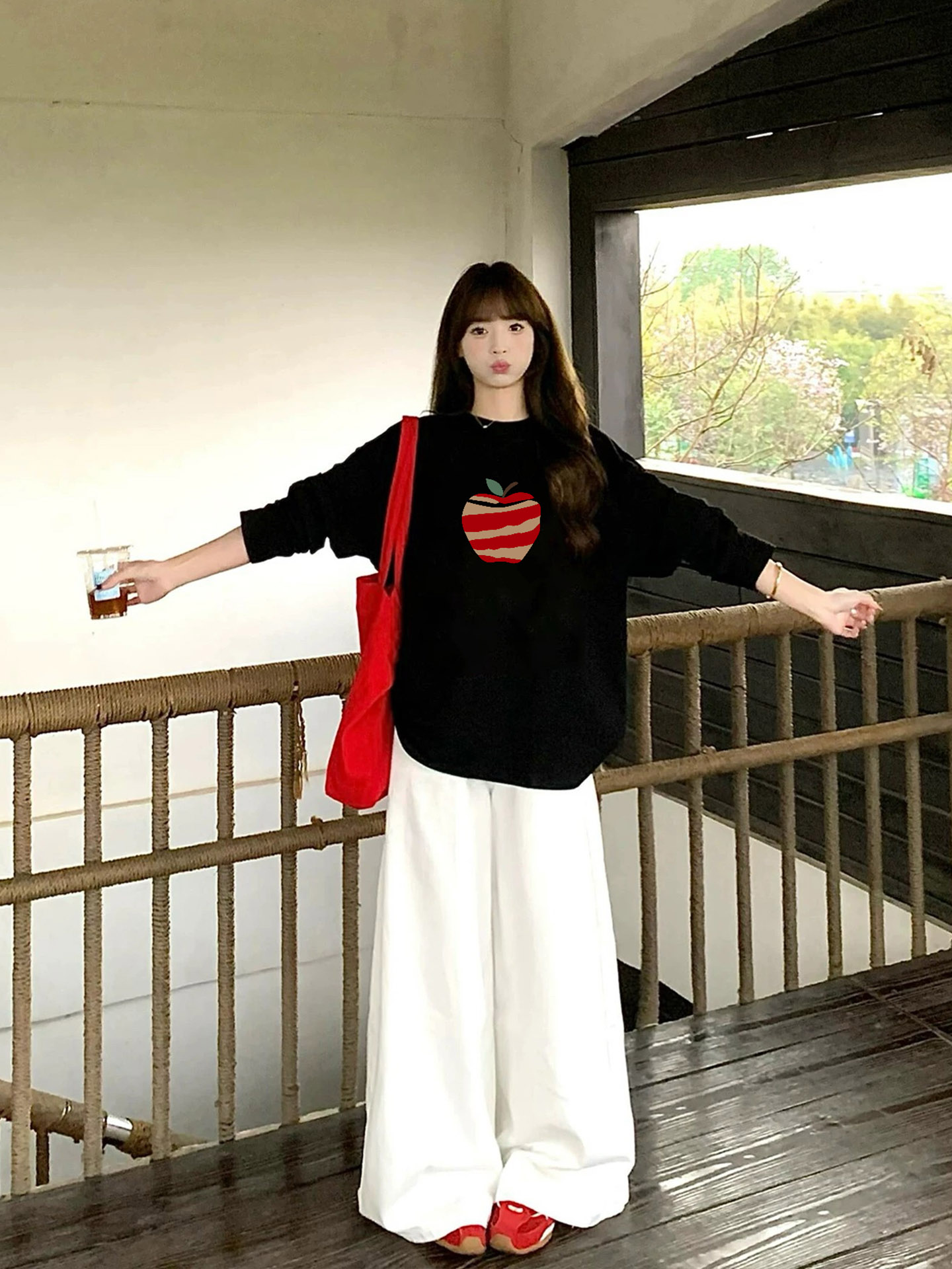 American Retro Pure Cotton Long-Sleeved T-Shirt for Women, Korean Style Loose and Lazy Style Design, Niche Autum Tops for Couples