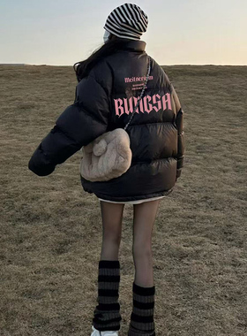 黑色加厚外套棉服女款2025新款冬季立领小个子夹棉短款情侣装棉袄