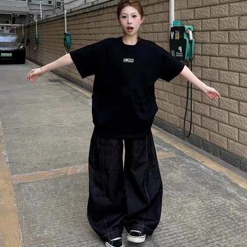 重磅纯棉黑色短袖t恤女情侣装