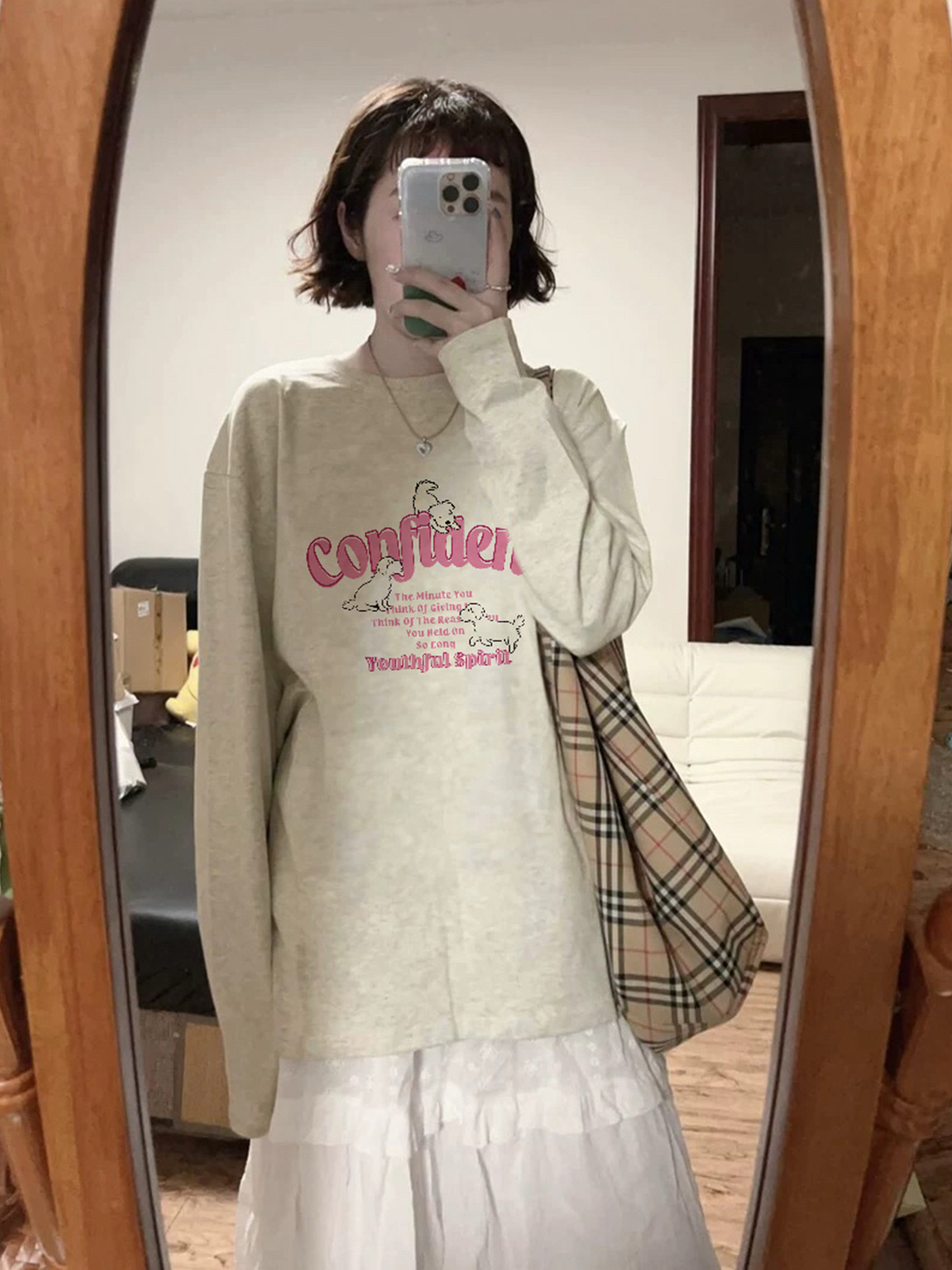 American Retro Long-Sleeved T-Shirt for Women, Korean Style Loose and Lazy Style Design, Niche Autum Women's Tops, Couple Wear