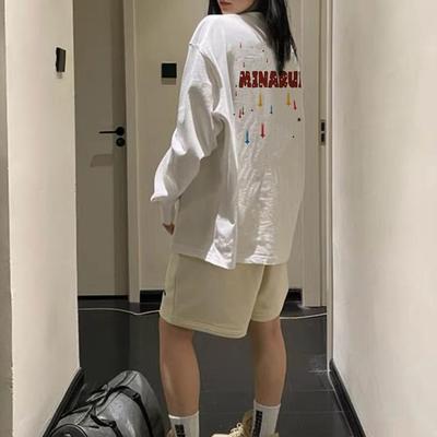 长袖t恤女情侣薄款印花纯棉