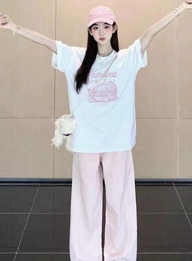 美式高街夏季短袖白色T恤女韩版宽松慵懒风小众设计感半袖上衣服