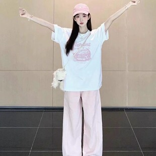 美式高街夏季短袖白色T恤女韩版宽松慵懒风小众设计感半袖上衣服