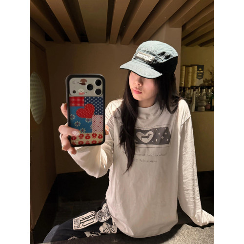 秋季长袖复古t恤女情侣装休闲