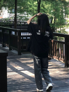 纯棉重磅潮牌短袖 复古高街头情侣oversize上衣 黑色t恤女夏季 美式
