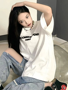 短袖 白色t恤女ins潮纯棉半袖 上衣 潮牌美式 oversize设计感小众夏季