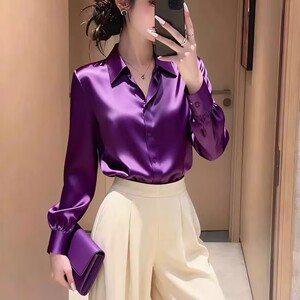 独特漂亮纯色职业装衬衫缎面女装