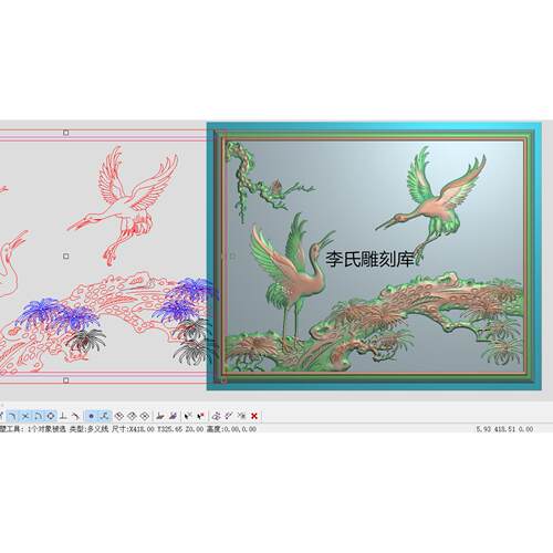 李氏雕刻库精雕图花鸟门板浮雕图仙鹤背板灰度图雕刻图檀雕松鹤
