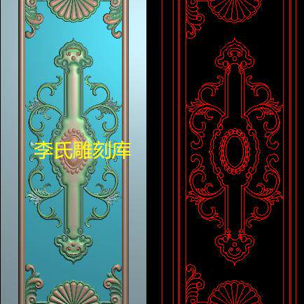 李氏雕刻库精雕图洋花竖板浮雕图扬花背板灰度图木雕财源边小花板
