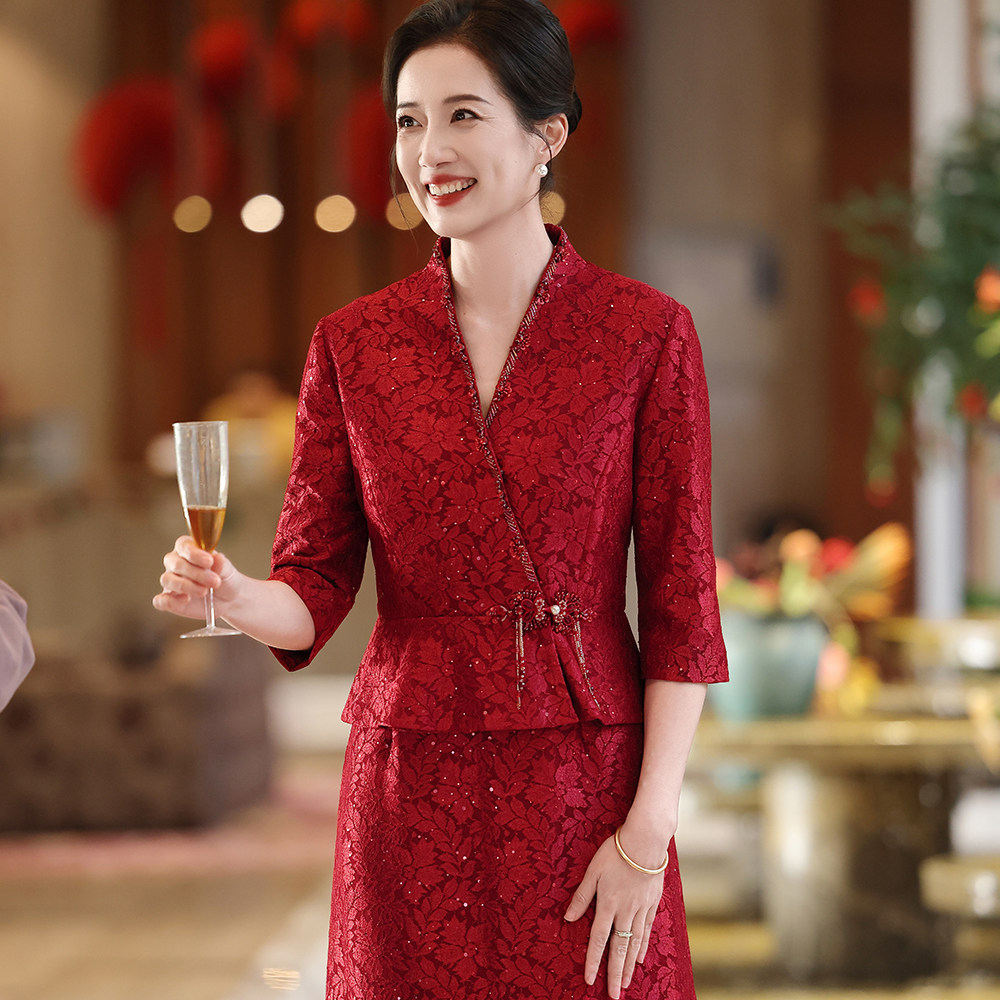 高端喜婆婆婚宴装喜庆显瘦连衣裙