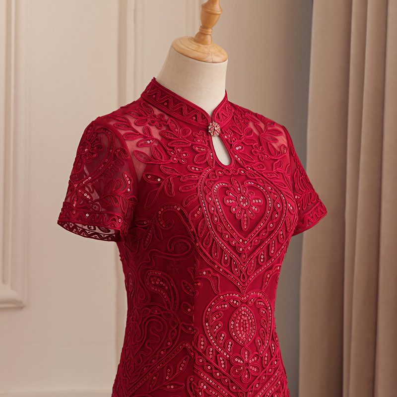  Burgundy summer mini-skirt, with short sleeve+3XL (Suggestion 125-135 catties)  