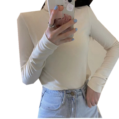 德绒半高领打底衫女内搭秋冬2025新款加绒t恤宽松加厚保暖长袖T恤