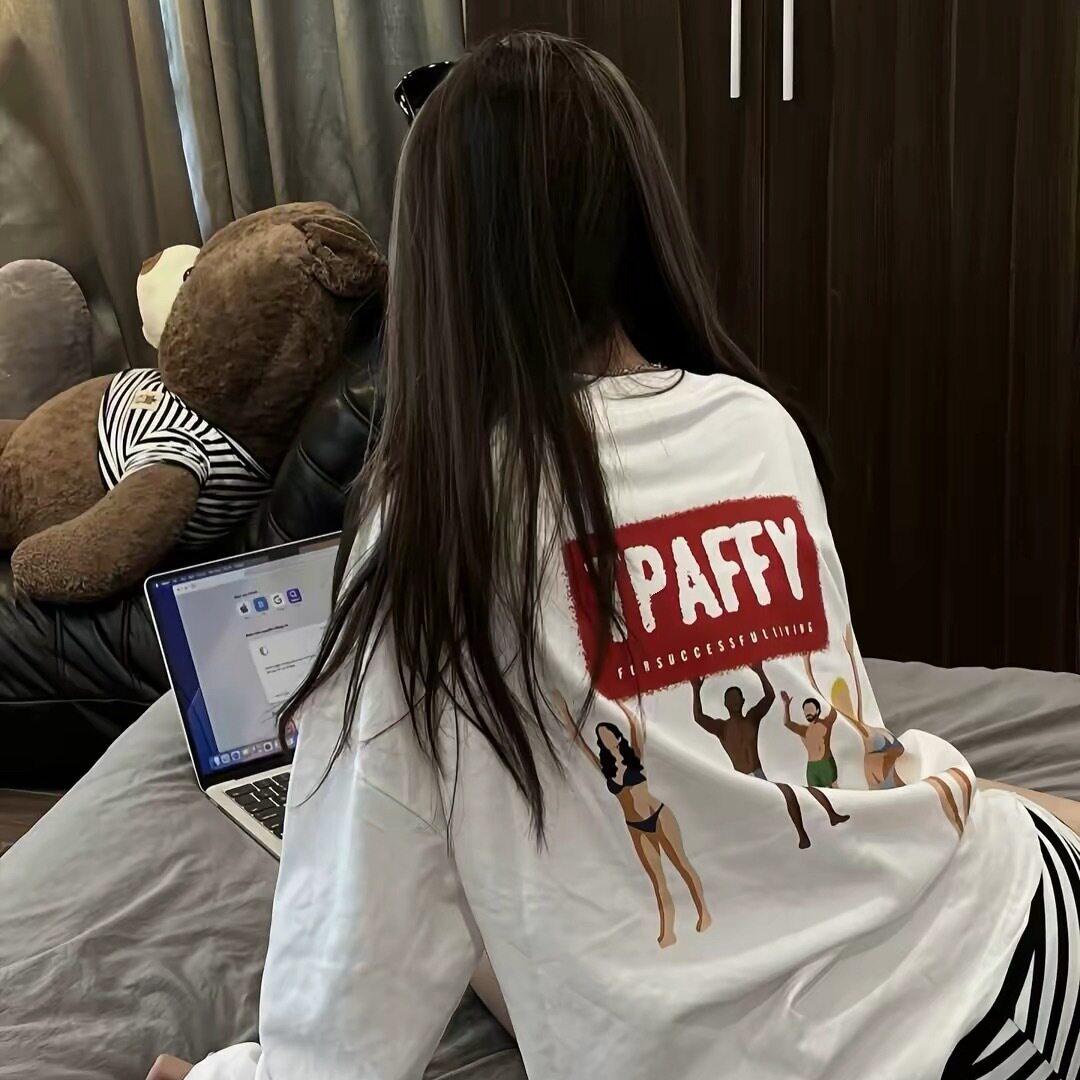 卡通动漫涂鸦印花宽松长袖T恤女图片