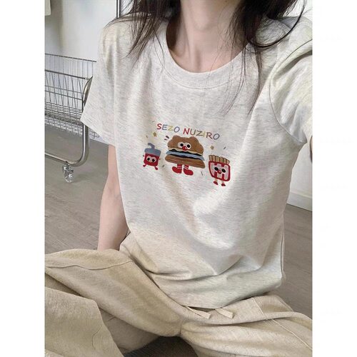 花灰色正肩短袖t恤女夏季