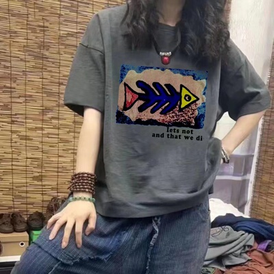 2023新款复古印花t恤女