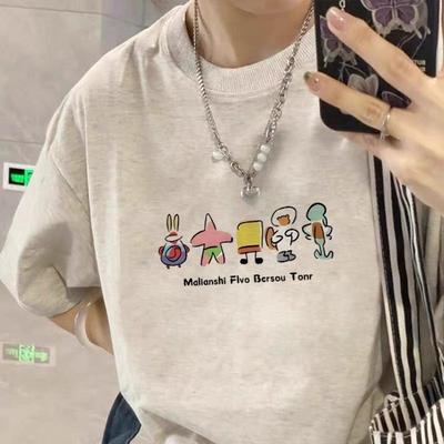 纯棉美式灰色正肩短袖t恤女