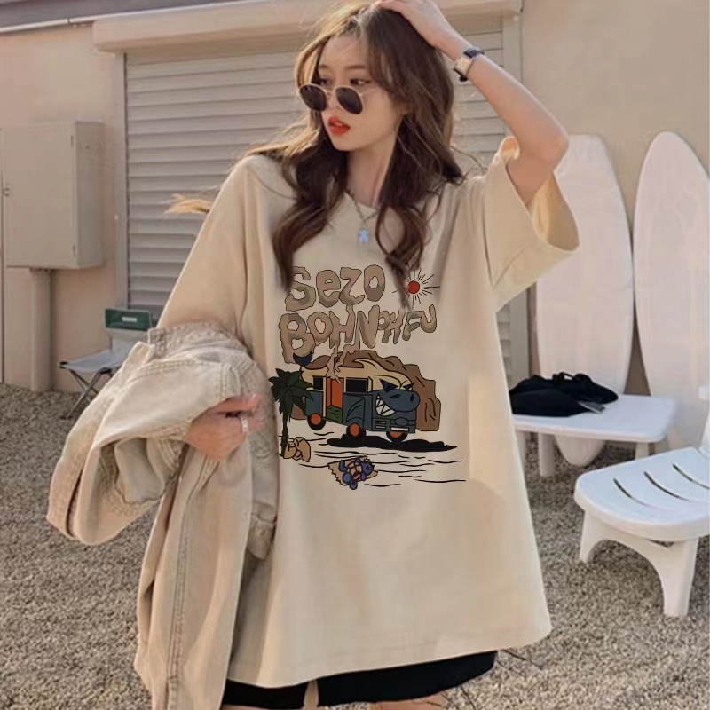 美式复古短袖oversizet恤女夏季