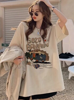 美式复古短袖oversizet恤女夏季潮牌宽松bf港风大版纯棉半袖上衣
