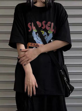 vintage美式复古街头嘻哈纯棉短袖女夏季潮牌新款韩版宽松t恤上衣