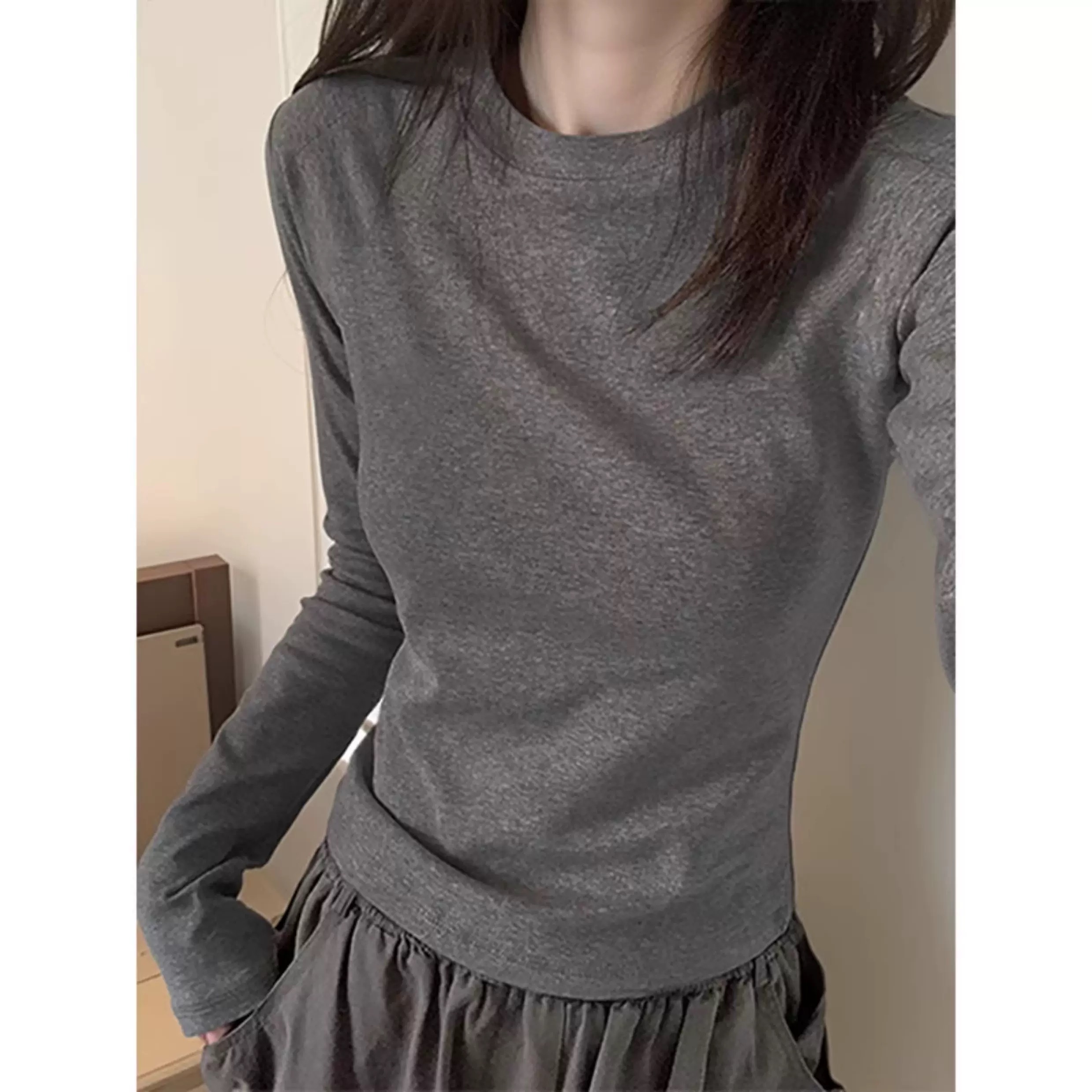 深灰色早秋内搭打底衫长袖T恤