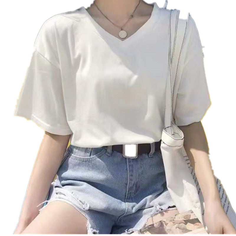 v领短袖t恤女夏季2025年新款韩版宽松学生设计感学生潮流半袖上衣