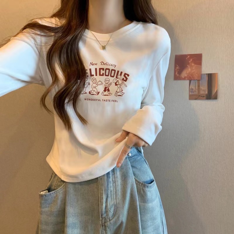 德绒内搭打底衫女款2025秋冬新款正肩磨毛长袖T恤紧身短款上衣潮