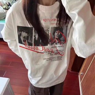 秋冬季大码纯棉长袖T恤男女胖mm美式复古港味ins潮牌宽松圆领内搭