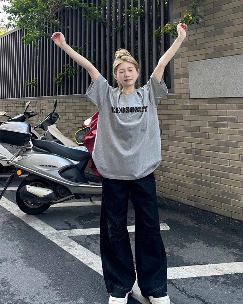 美式高街潮牌灰色短袖t恤女宽松chic港味上衣复古欧美设计感小众
