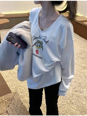 内搭叠穿德绒打底衫秋冬季v领