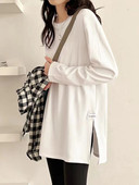 中长款 德绒打底衫 设计感开叉加绒T恤长袖 新款 内搭白色 女春秋冬装