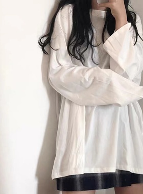 22韩国ins复古基础款纯色秋季打底衫内搭韩版百搭男女长袖T恤bf风