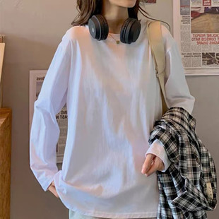 ins超火长袖T恤女春秋冬纯色内搭打底衫韩版潮学生外穿宽松上衣服