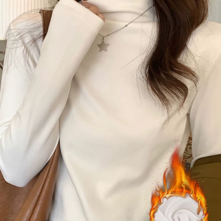 德绒加绒加厚半高领打底衫女