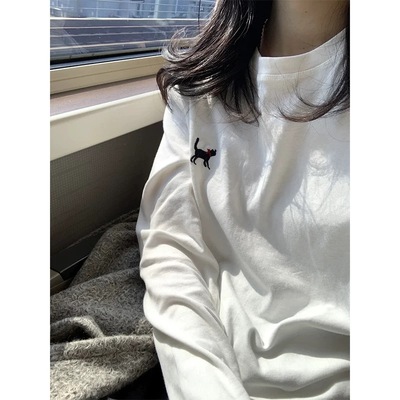 美式白色长袖t恤女春秋季