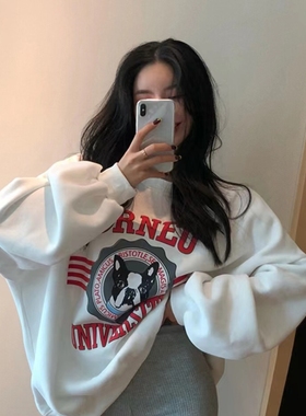 2025新款秋冬爆款百搭日系古着高端加绒加厚卫衣女bf慵懒风ins潮