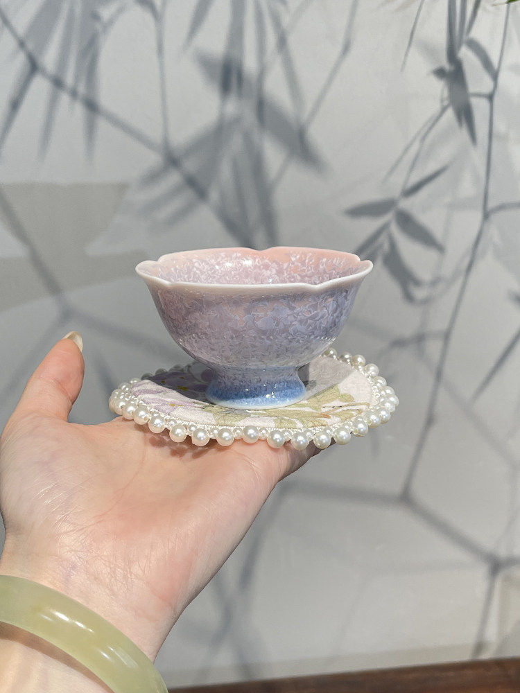 景哲窑转水晶蕾丝杯大师杯陶瓷茶杯中国风个人单杯茶杯