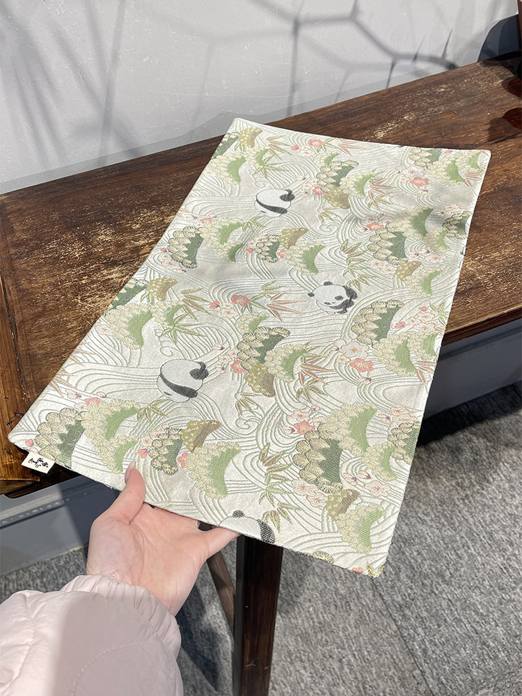 景浙大熊猫金丝锦双面加厚矩形茶垫中式家用保温垫桌旗茶台布