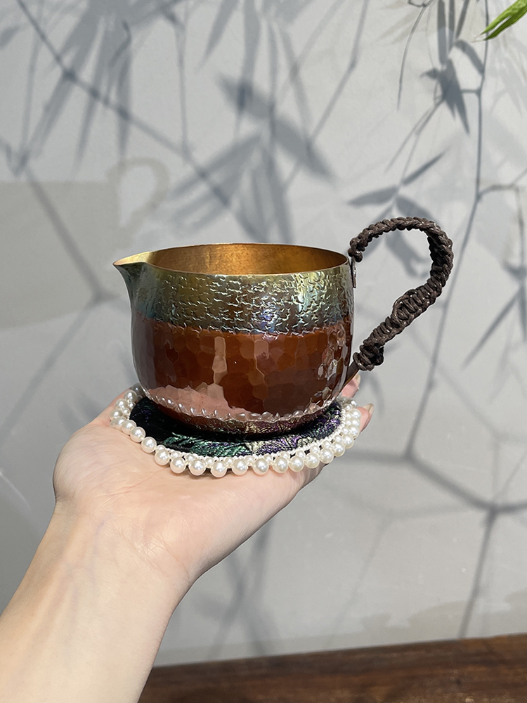 荆浙手工铜市集杯中国风覆古非热茶分割器连杯家用茶海茶道配件