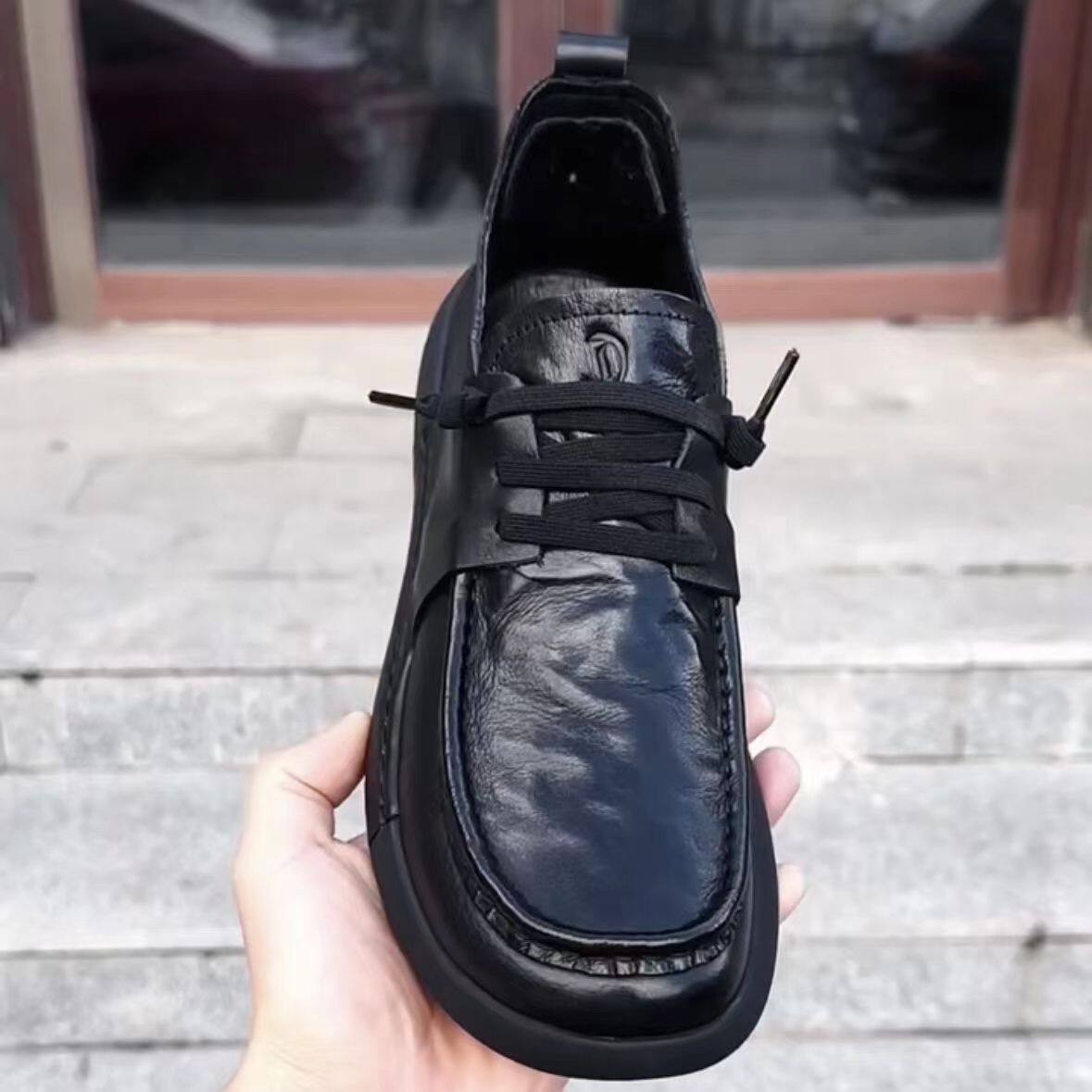 新款男鞋真皮春季商务休闲皮鞋2026潮流百搭厚底防滑英伦风鞋子男