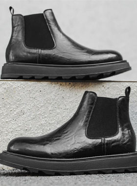切尔西靴男款秋季机车烟筒靴高帮马丁靴英伦风厚底潮靴23321-J