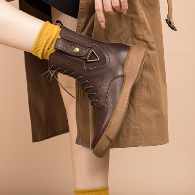 秋冬真皮平底马丁靴欧美英伦复古女短靴时尚百搭马丁靴保暖广州靴