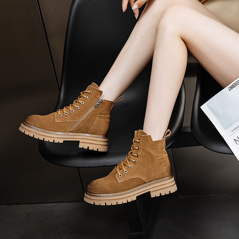 厚底马丁靴女2026秋冬新款加棉复古大黄靴真皮短靴英伦磨砂机车靴
